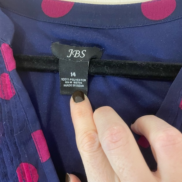 J.B.S. Navy and Pink Polka Dot Midi Dress - Picture 3 of 6